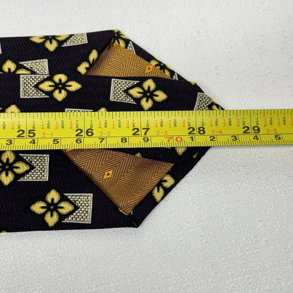 Z Inc. Silk Necktie Mens OS Purple‎ Gold Geometric Floral Italian Luxury Classic